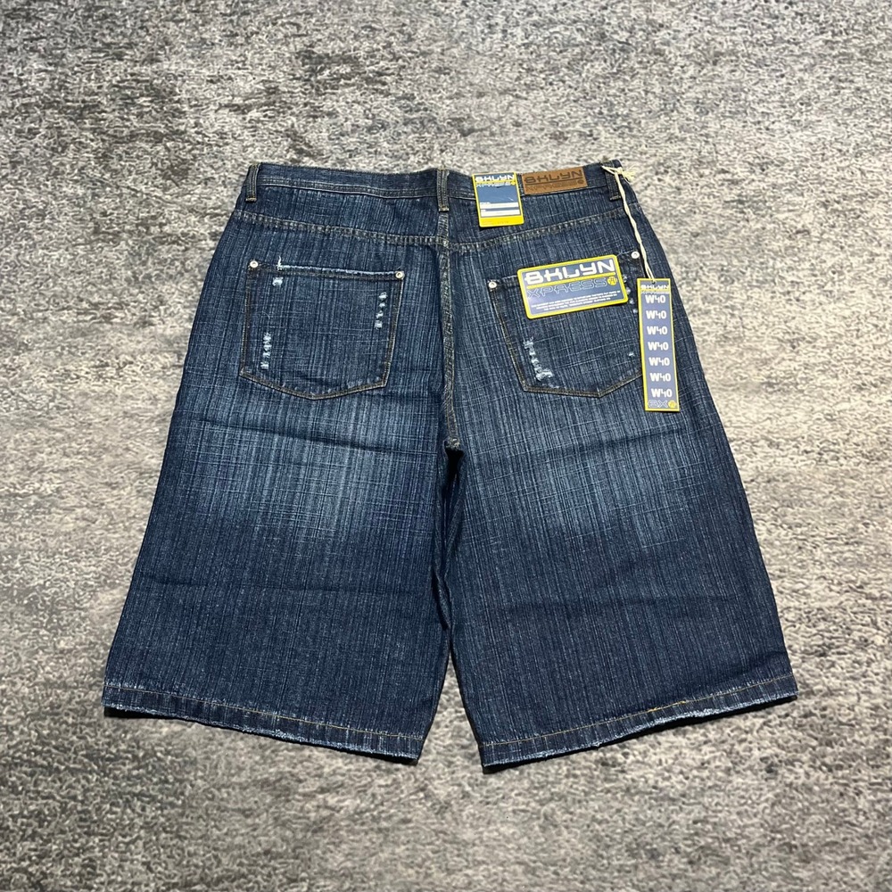 NWT‎ Brooklyn Xpress Denim Shorts Mens 38 Blue Baggy Hip Hop Skater Vintage Y2K
